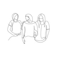 ilustração vetorial de três namoradas desenhadas no estilo de arte de linha vetor