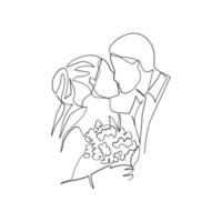 ilustração vetorial de recém-casados desenhada em estilo de arte de linha vetor
