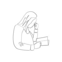 ilustração vetorial de uma mulher leitora desenhada no estilo de arte de linha vetor