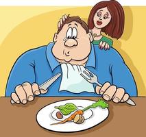 homem triste dos desenhos animados em uma ilustração humorística de dieta vetor