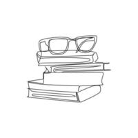 ilustração vetorial de livros e óculos desenhados em estilo de arte de linha vetor
