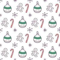 padrão de Natal estilo doodle sem costura. fundo bonito com elementos de natal ou ano novo. ilustração vetorial para papel de embrulho, tecido, têxtil, scrapbooking. vetor