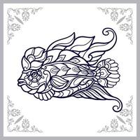 artes de mandala de peixe de chifre de flor isoladas no fundo branco vetor