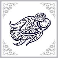 artes de mandala de peixe de chifre de flor isoladas no fundo branco vetor