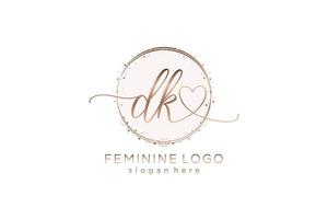 logotipo de caligrafia inicial dk com logotipo de vetor de modelo de círculo de casamento inicial, moda, floral e botânico com modelo criativo.