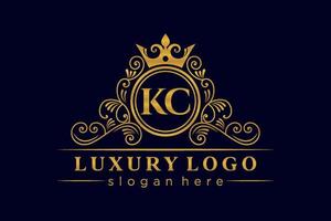 kc letra inicial ouro caligráfico feminino floral mão desenhada monograma heráldico antigo estilo vintage luxo design de logotipo vetor premium