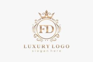 modelo de logotipo de luxo real carta inicial fd em arte vetorial para restaurante, realeza, boutique, café, hotel, heráldica, joias, moda e outras ilustrações vetoriais. vetor