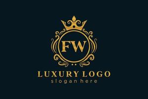 modelo de logotipo de luxo real de letra fw inicial em arte vetorial para restaurante, realeza, boutique, café, hotel, heráldica, joias, moda e outras ilustrações vetoriais. vetor