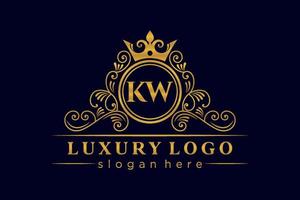 kw letra inicial ouro caligráfico feminino floral mão desenhada monograma heráldico antigo estilo vintage luxo design de logotipo vetor premium