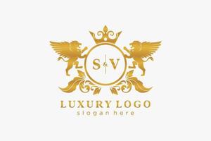 modelo de logotipo de luxo real de leão sv inicial em arte vetorial para restaurante, realeza, boutique, café, hotel, heráldica, joias, moda e outras ilustrações vetoriais. vetor