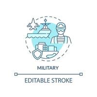 ícone do conceito militar turquesa. forças Armadas. defesa do estado. ilustração de linha fina de ideia abstrata de instituição social. desenho de contorno isolado. traço editável. vetor