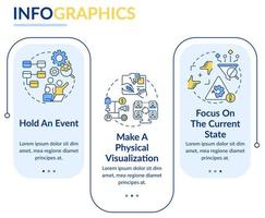 o mapeamento do fluxo de valor pratica o modelo de infográfico do retângulo azul. visualização de dados com 3 etapas. gráfico de informações da linha do tempo do processo. layout de fluxo de trabalho com ícones de linha. vetor