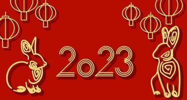feliz ano novo 2023, ano novo chinês, ano do coelho, signo do zodíaco para cartão de cumprimentos, convite, cartazes, folheto, calendário, folhetos, banners. coelho chinês. vetor