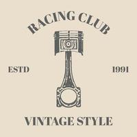 ilustração desenhada à mão de pistão de logotipo com estilo vintage retrô de etiqueta de serviço de reparo de motocicleta com inscrições e design de modelo de ilustração vetorial isolado de pistões cruzados vetor