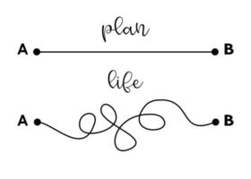planos versus vida real, ilustração de conceito de planejamento por linhas emaranhadas e retas. vetor
