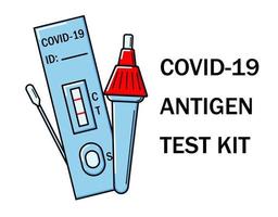 ilustração de instruções do kit de teste rápido de antígeno atk covid. manual de teste expresso de pcr pessoal epidêmico omicron. ícones do kit de teste doméstico covid-19. vetor