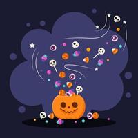 ilustração vetorial para abóbora de halloween com doces vetor