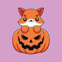 fofo abóbora raposa halloween cartoon mascote doodle arte mão desenhada conceito vetor ilustração de ícone kawaii