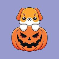 cão de abóbora bonito halloween mascote dos desenhos animados doodle arte conceito desenhado à mão ilustração do ícone kawaii do vetor