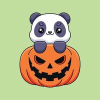 panda de abóbora bonito halloween mascote dos desenhos animados doodle arte conceito desenhado à mão ilustração do ícone kawaii do vetor