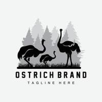 design de logotipo de avestruz, ilustração de animais do deserto, vivendo na floresta, produto de marca de camelo vetorial vetor