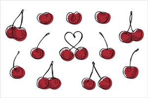 clipart de cereja vetorial. ícone de baga desenhada de mão. conjunto de ilustração de frutas vetor