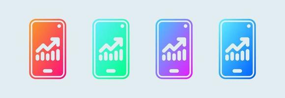 ícone sólido de estoque em cores gradientes. ilustração vetorial de sinais de crescimento. vetor