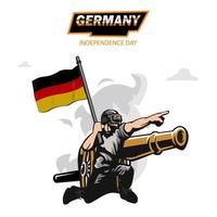 vetor do dia da independência da alemanha. design plano soldado patriótico carregando a bandeira da alemanha.