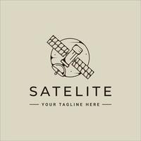 satélite espaço logotipo linha arte vetor ilustração simples modelo ícone design gráfico. sinal de comunicação global ou símbolo para o conceito de astronomia