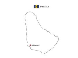 mão desenhar vetor de linha preta fina do mapa de barbados com capital bridgetown em fundo branco.