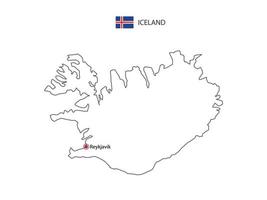 mão desenhar vetor de linha preta fina do mapa da Islândia com capital reykjavik em fundo branco.