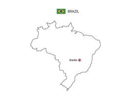 mão desenhar vetor de linha preta fina do mapa do brasil com capital Brasília em fundo branco.