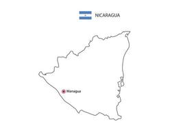 mão desenhar vetor de linha preta fina do mapa da Nicarágua com capital manágua em fundo branco.