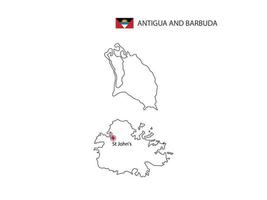 mão desenhar vetor de linha preta fina do mapa de antígua e barbuda com capital st. John em fundo branco.