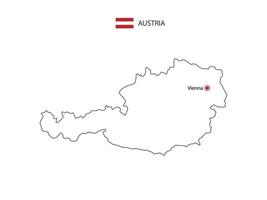 mão desenhar vetor de linha preta fina do mapa da Áustria com capital Viena em fundo branco.