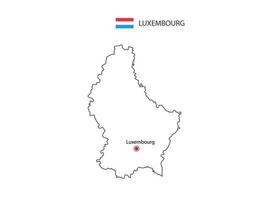 mão desenhar vetor de linha preta fina do mapa de luxemburgo com capital luxemburgo em fundo branco.