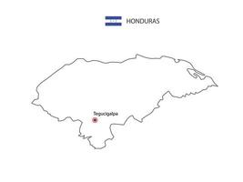 mão desenhar vetor de linha preta fina do mapa de honduras com capital tegucigalpa em fundo branco.