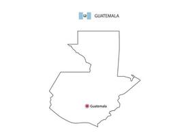 mão desenhar vetor de linha preta fina do mapa da guatemala com capital guatemala em fundo branco.