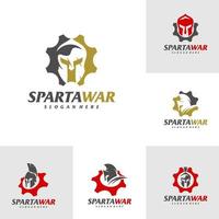 conjunto de vetor de logotipo de guerreiro espartano de engrenagem. modelo de design de logotipo de capacete espartano. símbolo de ícone criativo