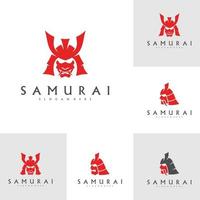 conjunto de vetor de design de logotipo de cabeça de samurai. modelo de logotipo de guerreiro samurai