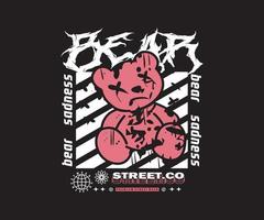 design gráfico estético de urso mindinho para camiseta street wear e estilo urbano vetor