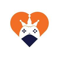 jogo rei coração forma conceito logotipo ícone design. modelo de logotipo de ícone de joystick de coroa de jogo. vetor
