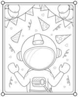 aniversário de astronauta fofo adequado para ilustração vetorial de página para colorir infantil vetor