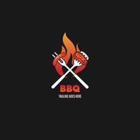 logotipo de churrasco com logotipo de churrasco e conceito de fogo em combinação com espátula vetor