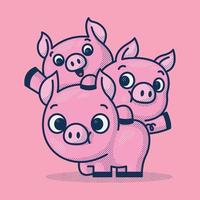 bonitos três porcos estão atirando um ao outro ilustração de desenho animado vetor