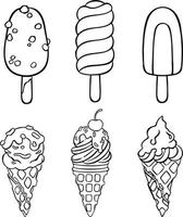 conjunto de sorvete de esboço de linha, ilustração vetorial vetor
