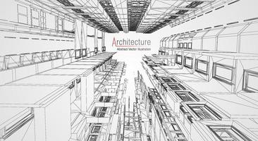 wireframe de arquitetura moderna. conceito de wireframe urbano. ilustração de construção de wireframe de desenho cad de arquitetura. vetor