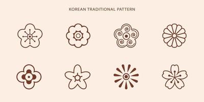 padrão de linha tradicional coreana. estilo asiático. Coreia, conjunto de símbolos da China vetor