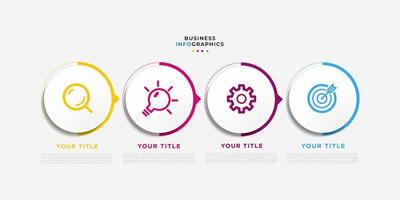 infográfico de negócios moderno com vetor de modelo de design de título com ícones e 4 opções ou etapas. pode ser usado para diagrama de processo, apresentações, layout de fluxo de trabalho, banner, fluxograma, gráfico de informações. eps10