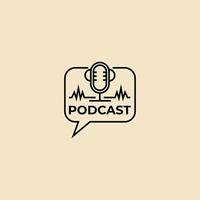 design de logotipo de podcast ou rádio usando ícone de microfone e fone de ouvido vetor